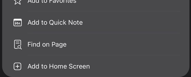 iPhone Share menu showing Add to Home Screen